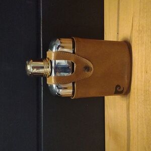Vintage Pierre Cardin Embossed Brown Leather Flask Holder With Glass Flask